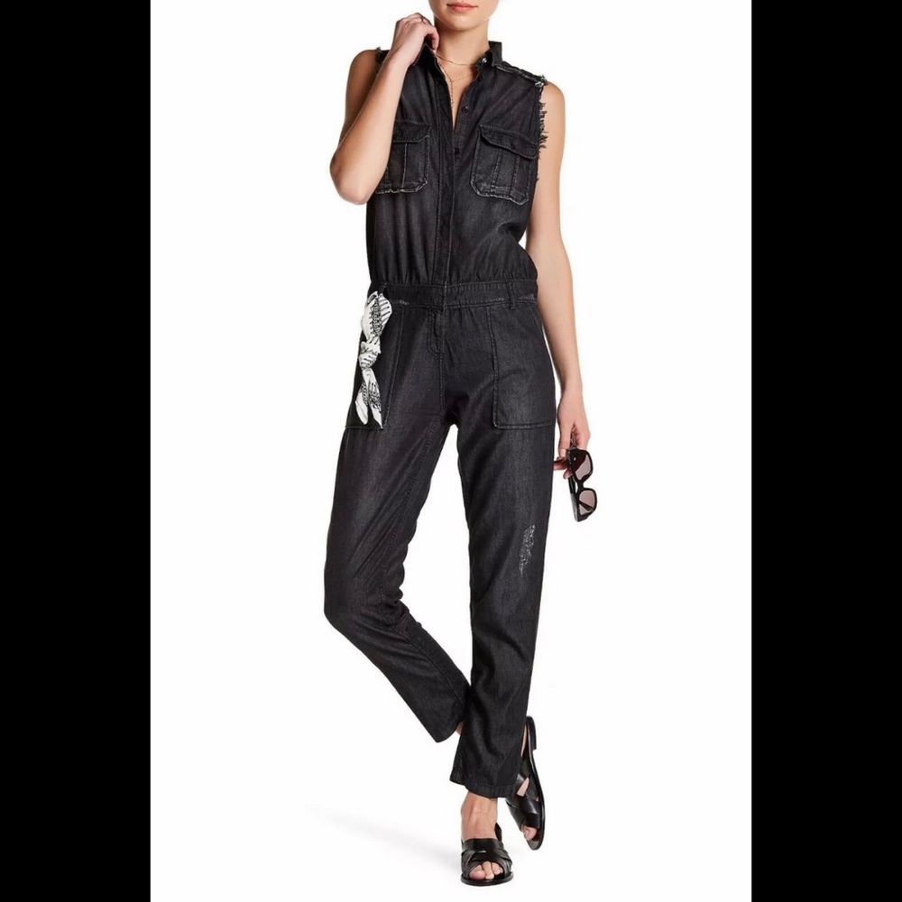 Etienne Marcel Black Wash Frayed Jumpsuit Size XS